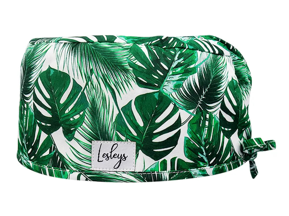 Stoff OP Haube aus Baumwolle Dichte Palmblätter. Bunte OP Mütze für Damen und Herren