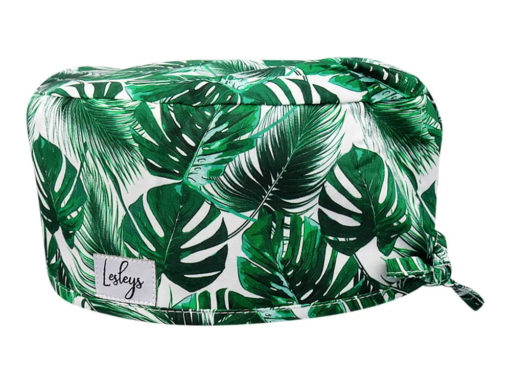 Stoff OP Haube aus Baumwolle Dichte Palmblätter. Bunte OP Mütze für Damen und Herren