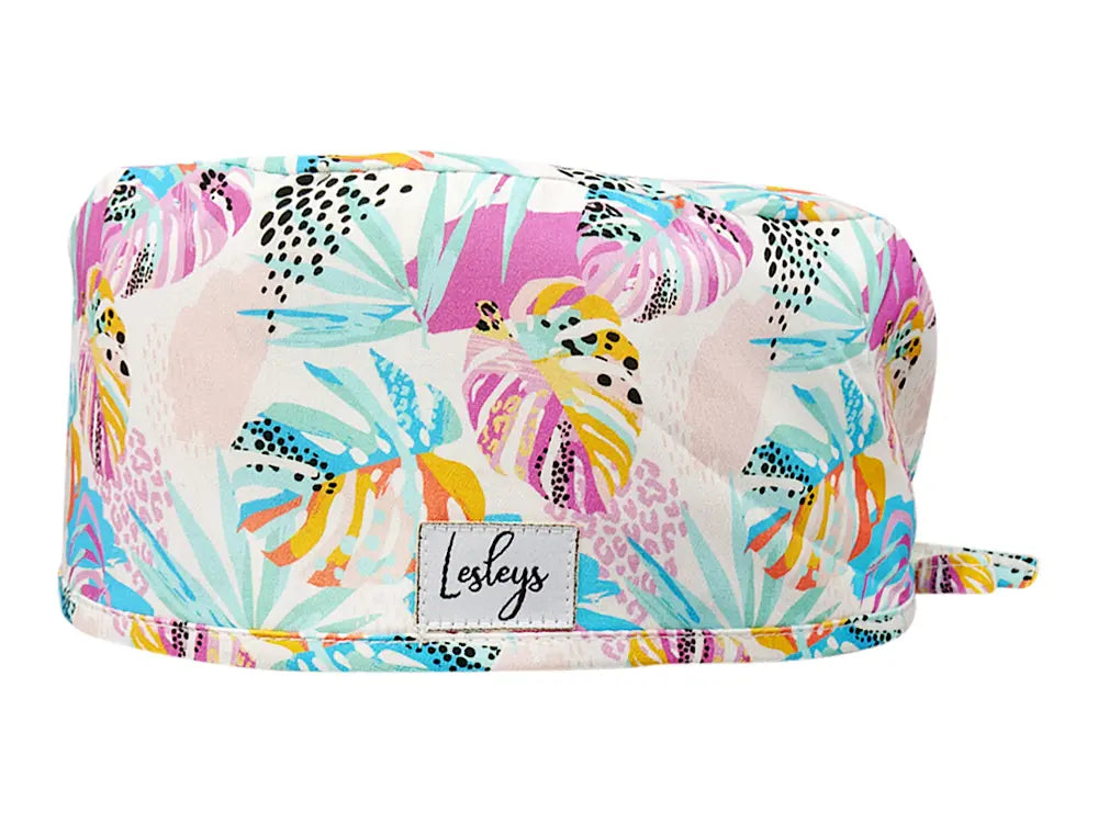 Stoff OP Haube aus Baumwolle Paradies Palme. Bunte OP Mütze für Damen und Herren