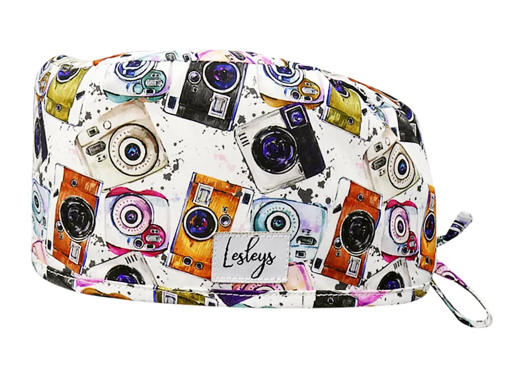 Stoff OP Haube aus Baumwolle Kameras. Bunte OP Mütze für Damen und Herren