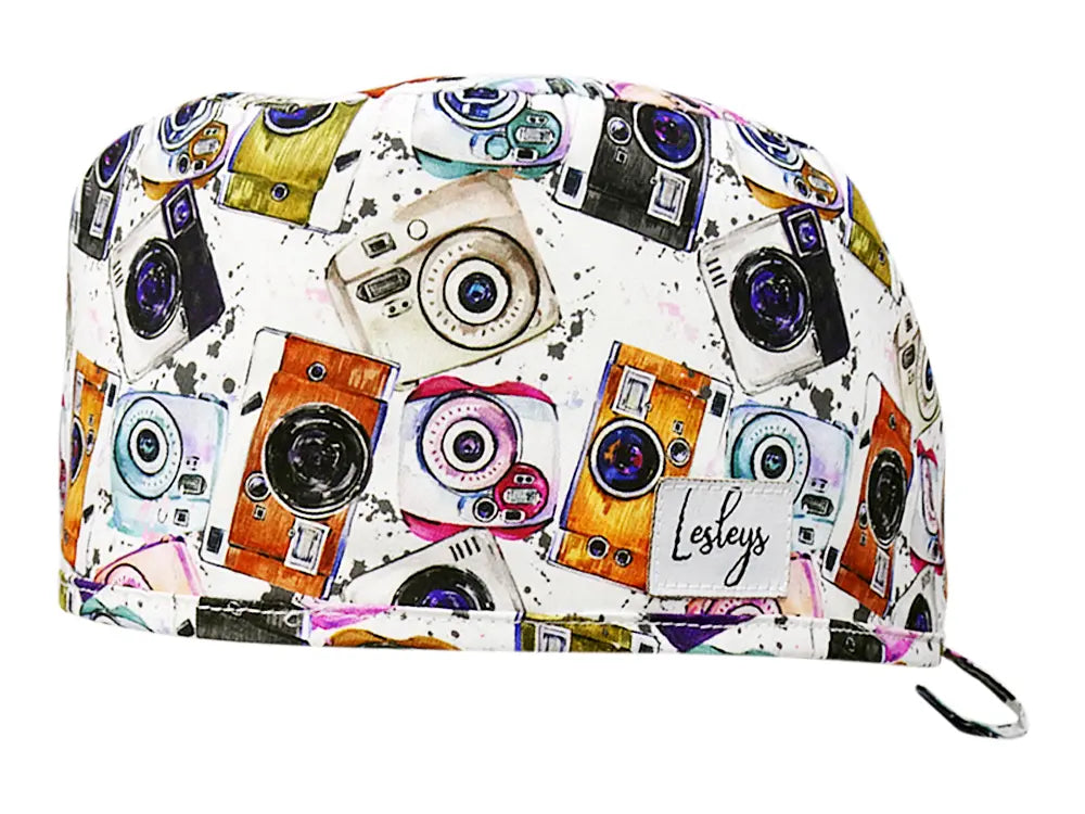 Stoff OP Haube aus Baumwolle Kameras. Bunte OP Mütze für Damen und Herren