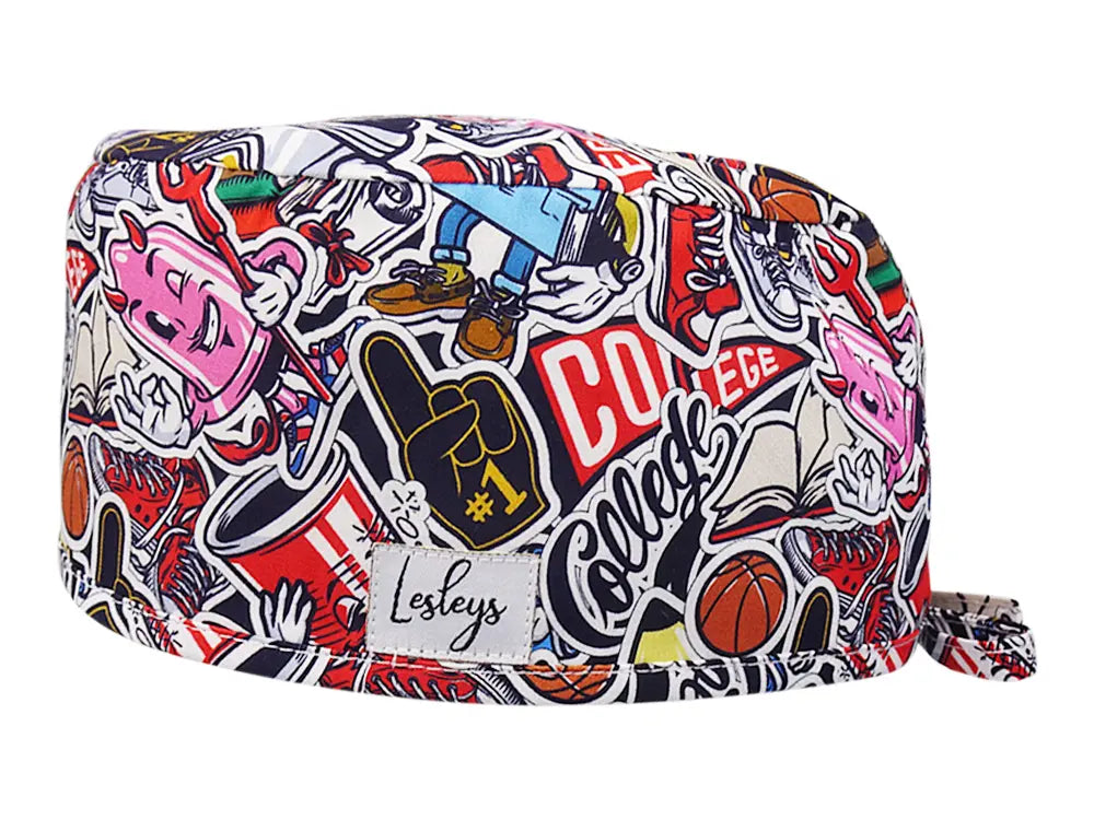 Stoff OP Haube aus Baumwolle College. Bunte OP Mütze für Damen und Herren