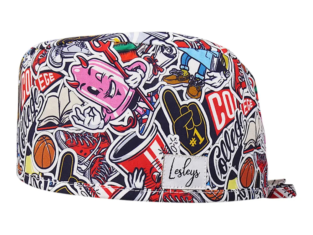 Stoff OP Haube aus Baumwolle College. Bunte OP Mütze für Damen und Herren