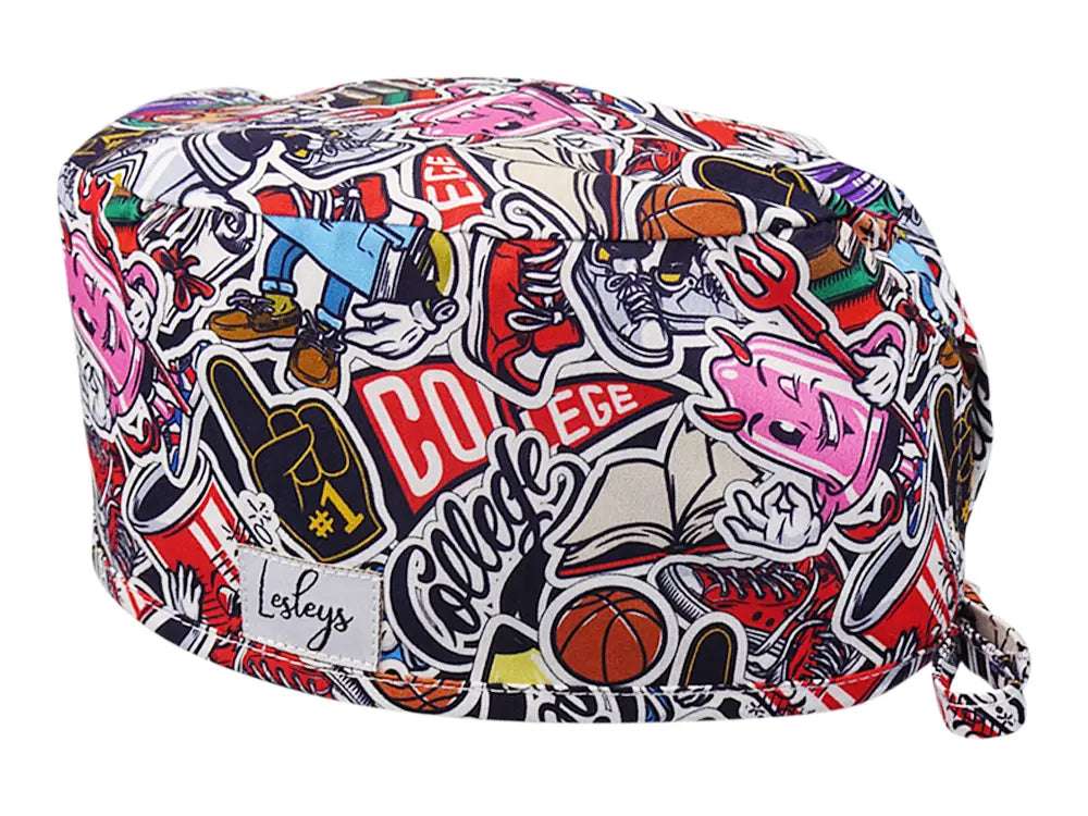 Stoff OP Haube aus Baumwolle College. Bunte OP Mütze für Damen und Herren