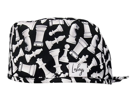 Stoff OP Haube aus Baumwolle Schach. Bunte OP Mütze für Damen und Herren