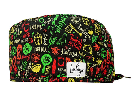 Stoff OP Haube aus Baumwolle turkish delight. Bunte OP Mütze für Damen und Herren