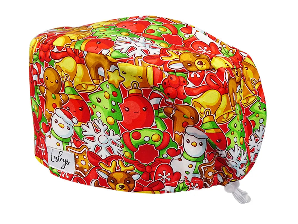 Stoff OP Haube aus Baumwolle Weihnachtsbaeckerei. Bunte OP Mütze für Damen und Herren