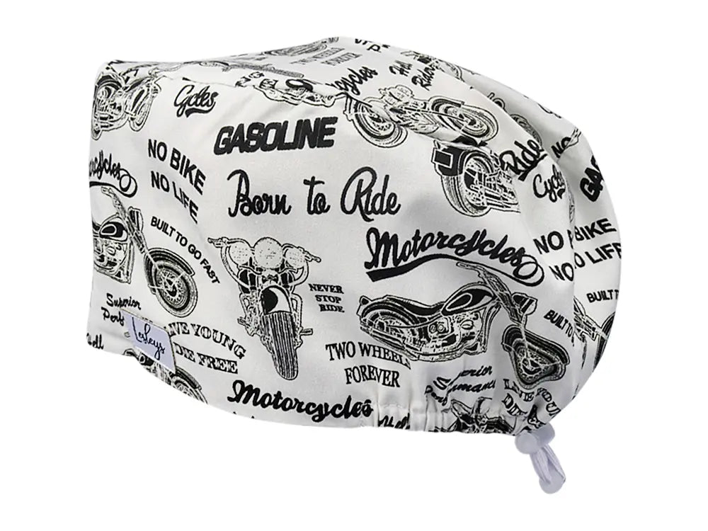 Stoff OP Haube aus Baumwolle Born to ride. Bunte OP Mütze für Damen und Herren