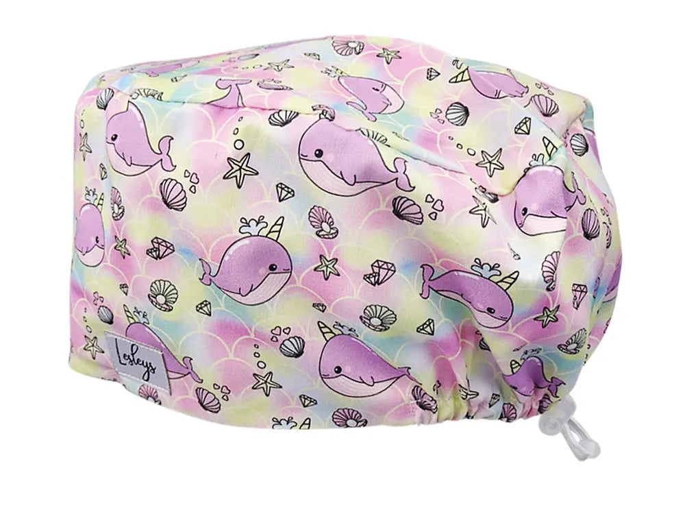 Stoff OP Haube aus Baumwolle Narwale. Bunte OP Mütze für Damen und Herren