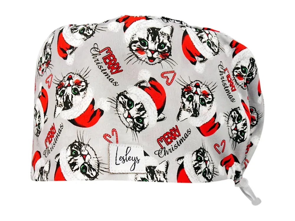 Stoff OP Haube aus Baumwolle Christmas Cats. Bunte OP Mütze für Damen und Herren