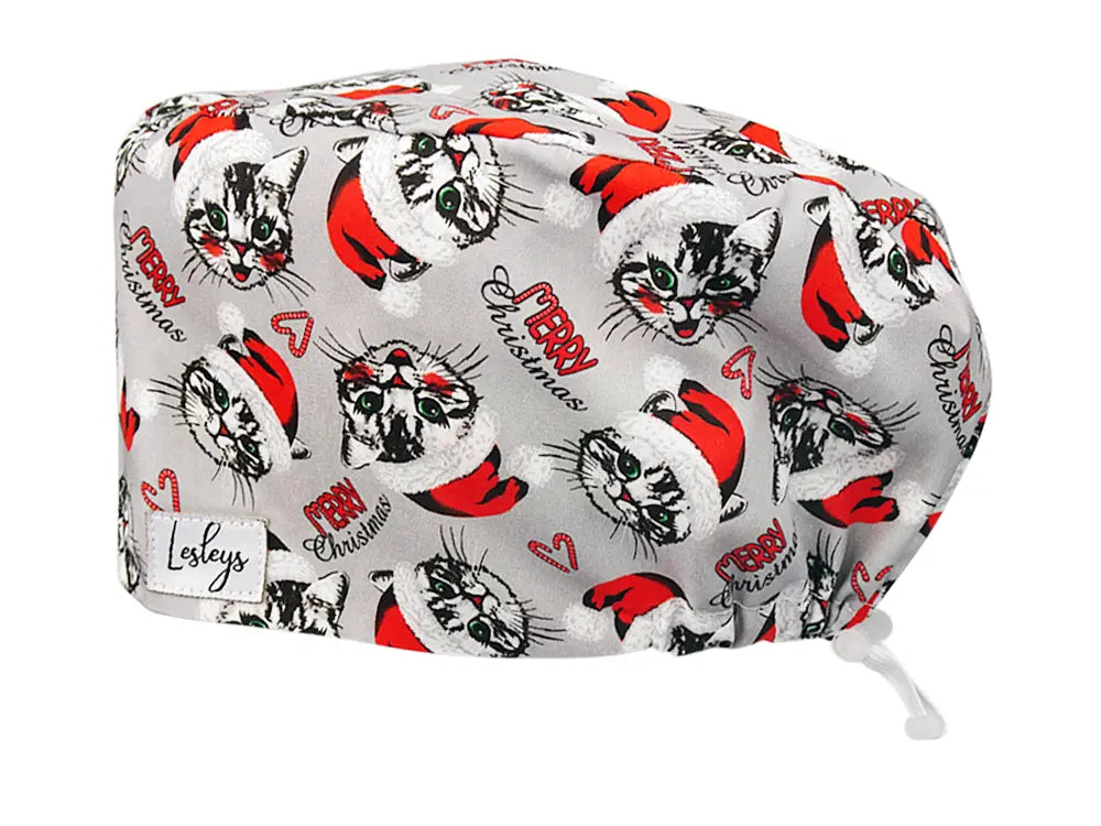 Stoff OP Haube aus Baumwolle Christmas Cats. Bunte OP Mütze für Damen und Herren