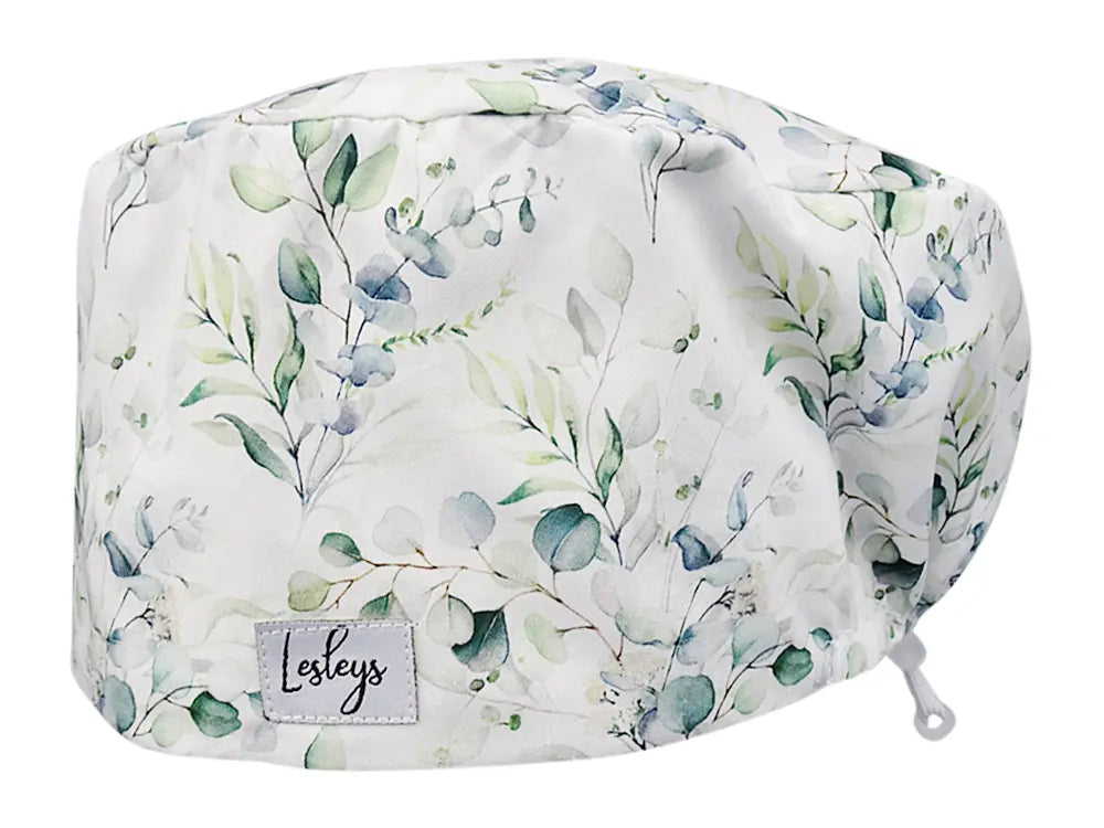 Stoff OP Haube aus Baumwolle Eukalyptus. Bunte OP Mütze für Damen und Herren