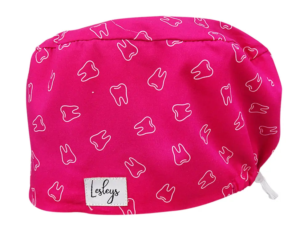 Stoff OP Haube aus Baumwolle Pinke Zähne. Bunte OP Mütze für Damen und Herren