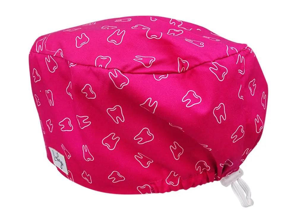 Stoff OP Haube aus Baumwolle Pinke Zähne. Bunte OP Mütze für Damen und Herren