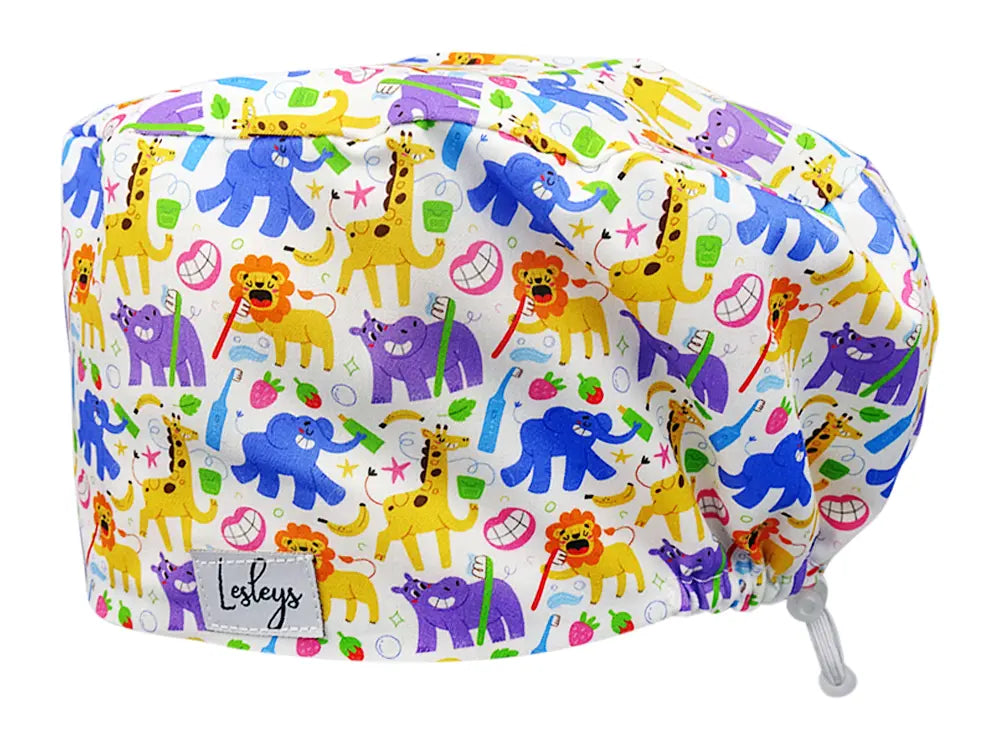 Stoff OP Haube aus Baumwolle Milchzähne. Bunte OP Mütze für Damen und Herren