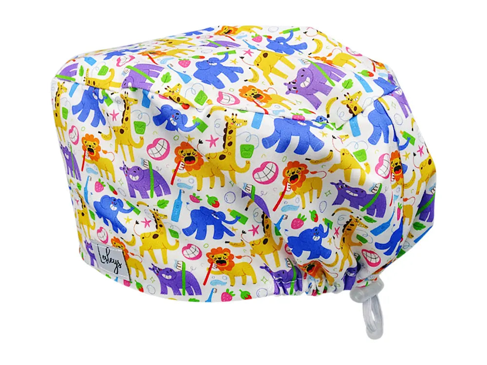 Stoff OP Haube aus Baumwolle Milchzähne. Bunte OP Mütze für Damen und Herren