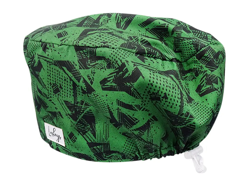 Stoff OP Haube aus Baumwolle Green River. Bunte OP Mütze für Damen und Herren