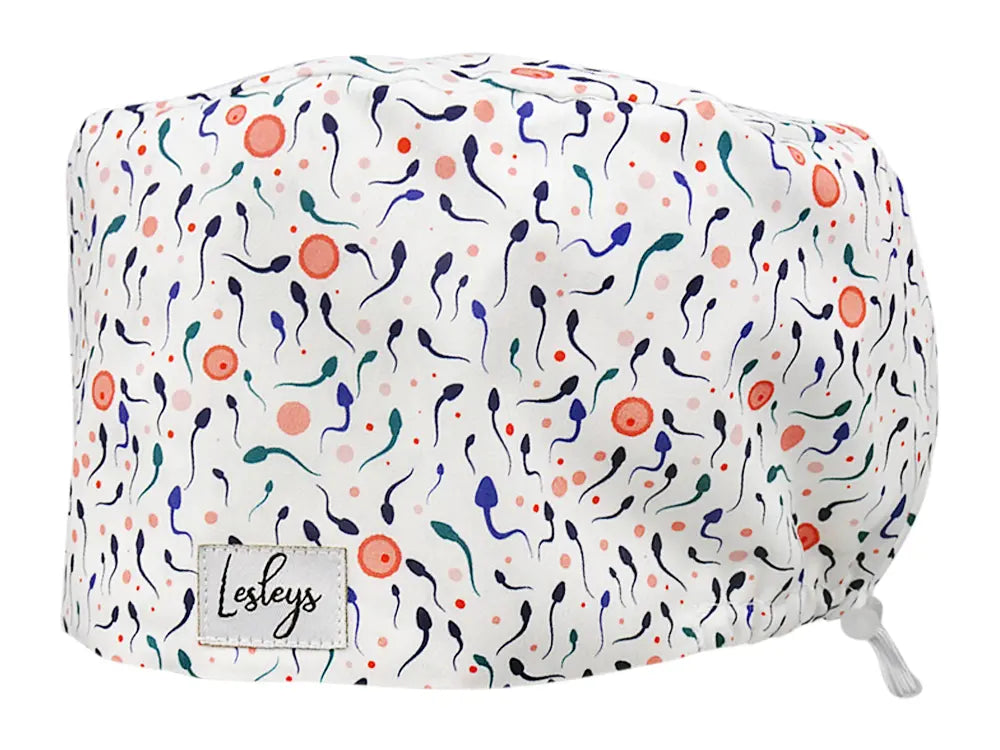 Stoff OP Haube aus Baumwolle Samenzellen. Bunte OP Mütze für Damen und Herren