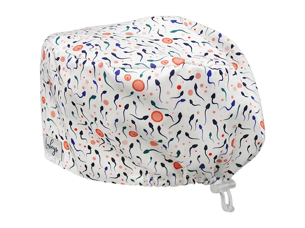 Stoff OP Haube aus Baumwolle Samenzellen. Bunte OP Mütze für Damen und Herren