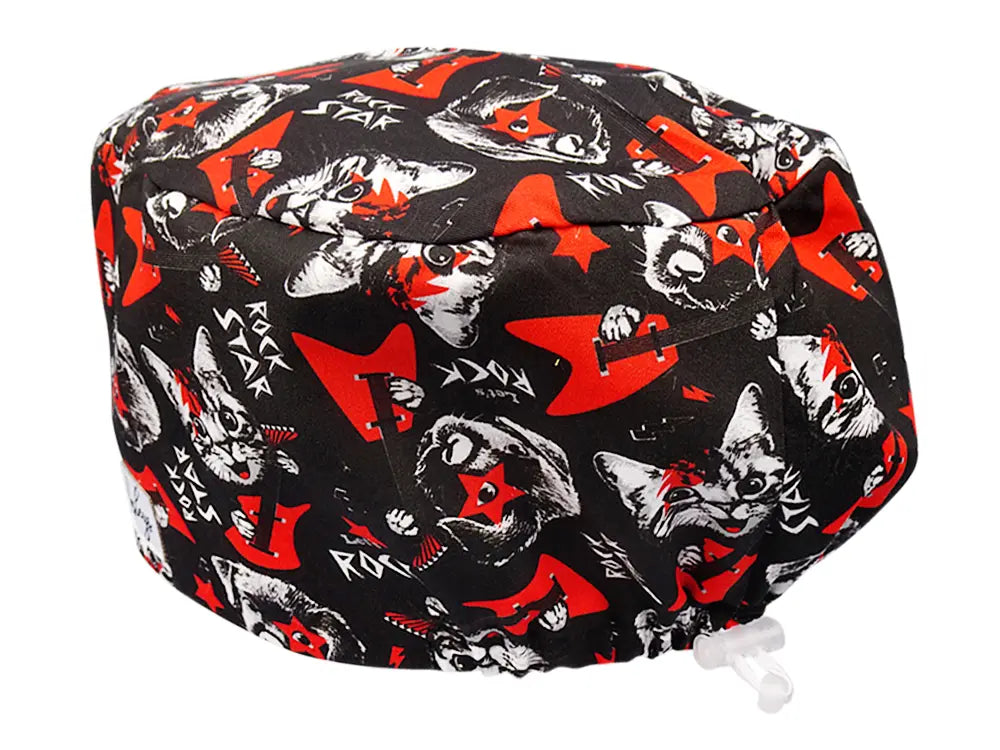 Stoff OP Haube aus Baumwolle Rockstar Pets. Bunte OP Mütze für Damen und Herren
