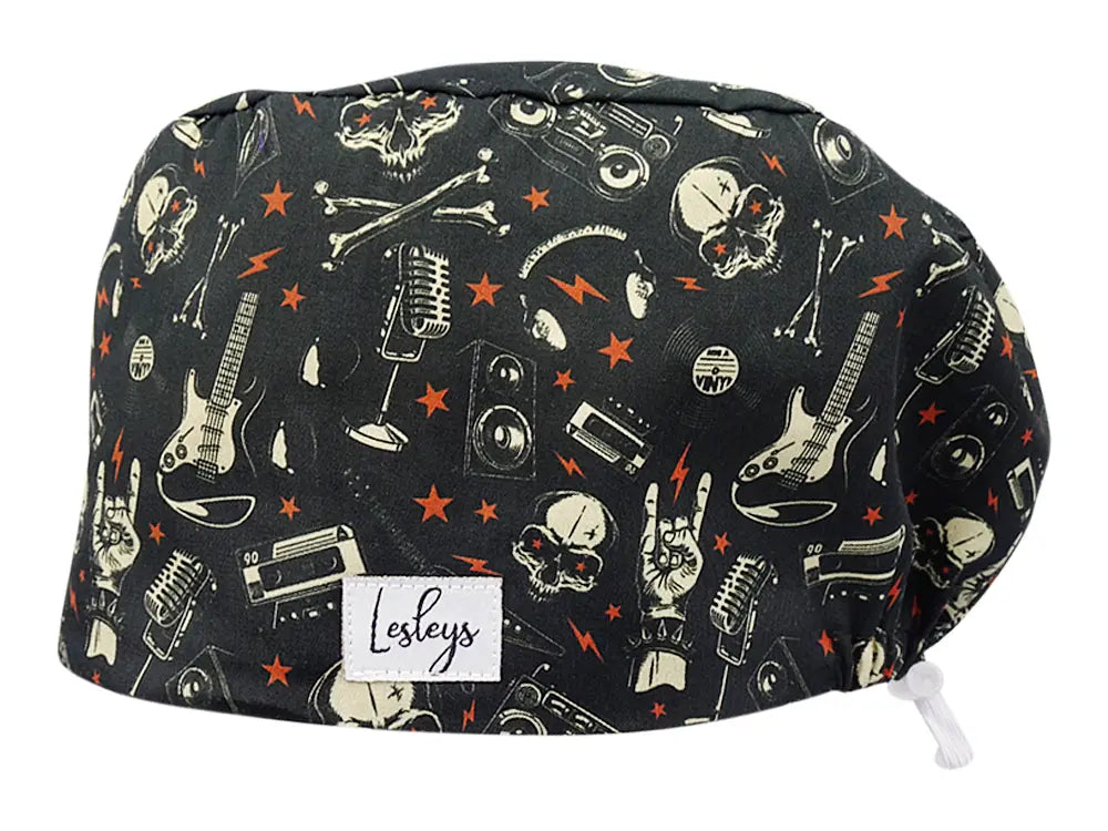 Stoff OP Haube aus Baumwolle Heavy Metal. Bunte OP Mütze für Damen und Herren
