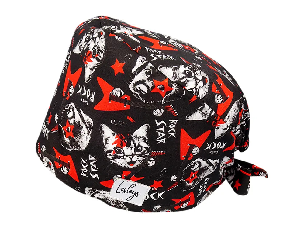 Stoff OP Haube aus Baumwolle Rockstar Pets. Bunte OP Mütze für Damen und Herren
