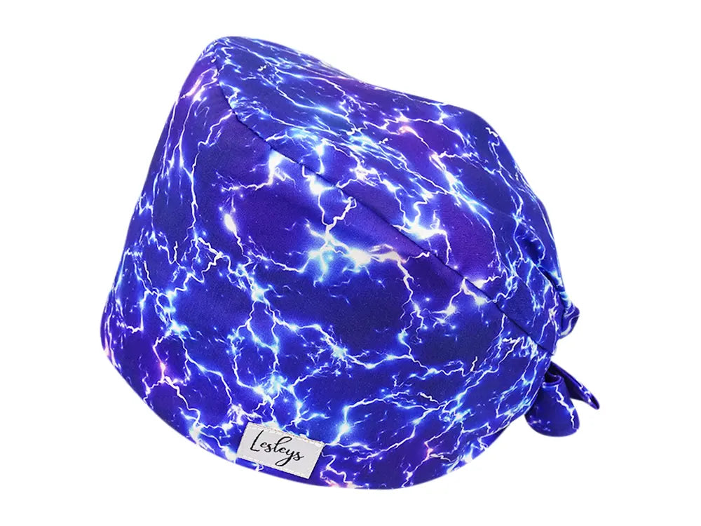 Stoff OP Haube aus Baumwolle Blitze. Bunte OP Mütze für Damen und Herren