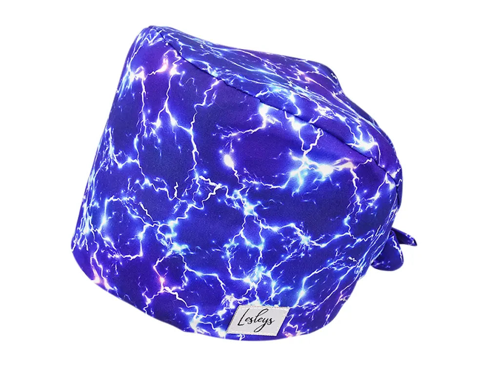 Stoff OP Haube aus Baumwolle Blitze. Bunte OP Mütze für Damen und Herren