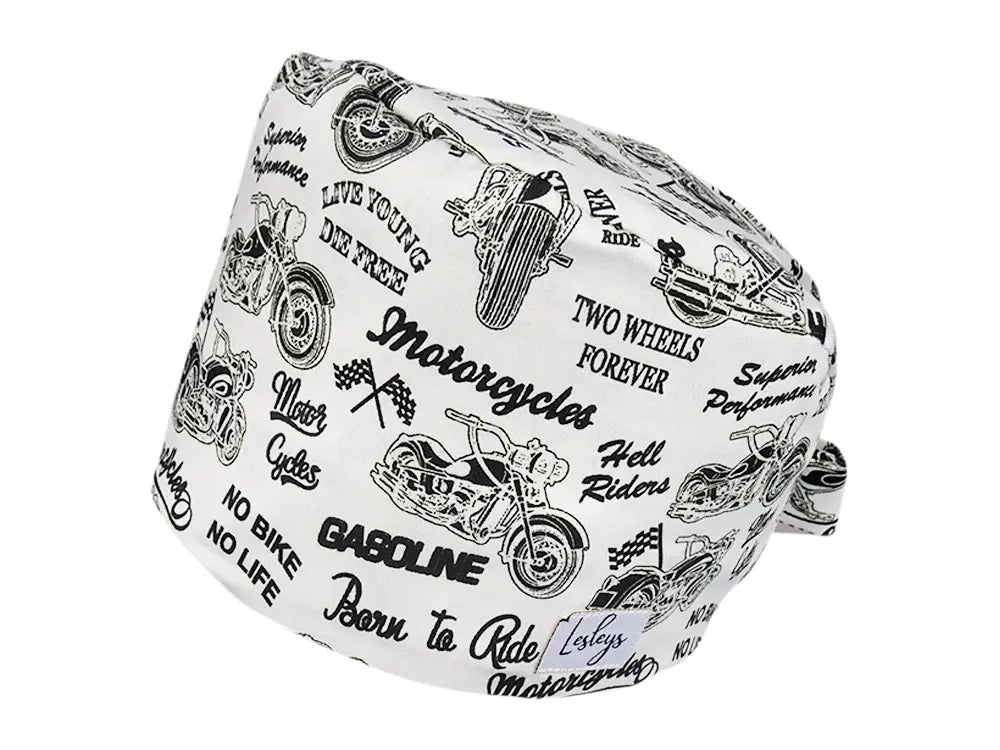 Stoff OP Haube aus Baumwolle Born to ride. Bunte OP Mütze für Damen und Herren