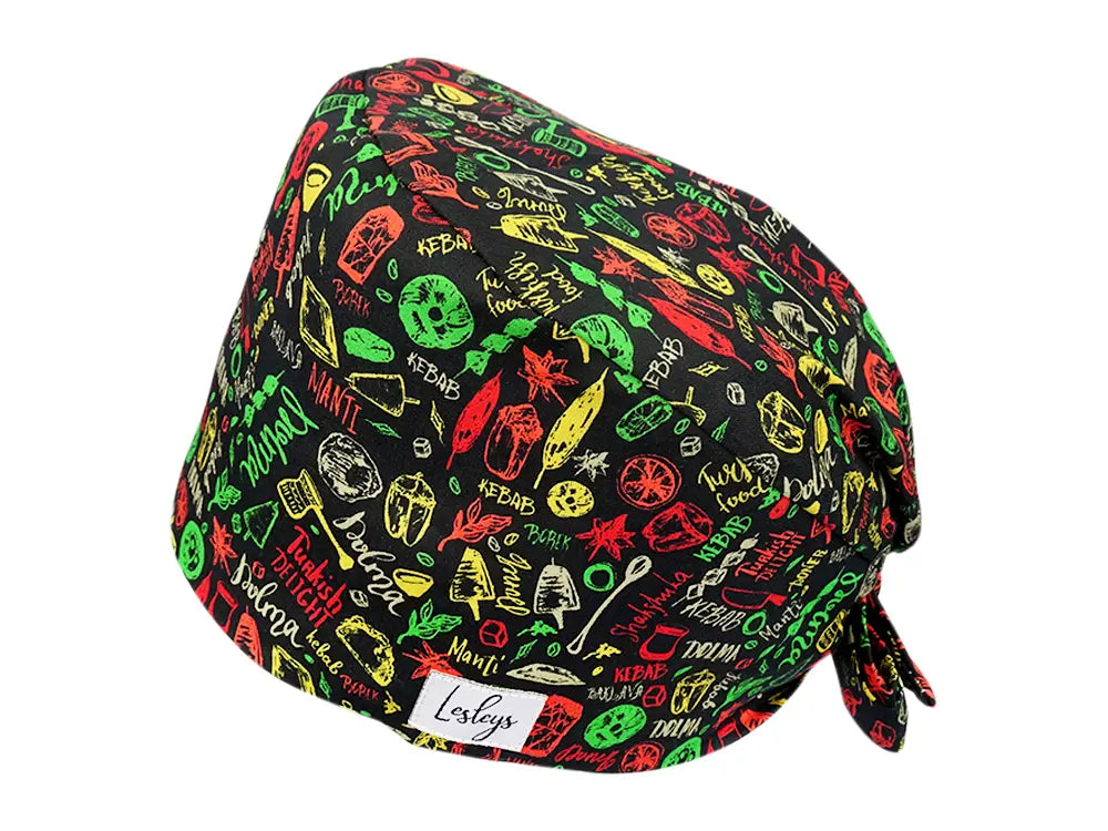 Stoff OP Haube aus Baumwolle turkish delight. Bunte OP Mütze für Damen und Herren