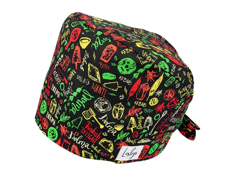 Stoff OP Haube aus Baumwolle turkish delight. Bunte OP Mütze für Damen und Herren