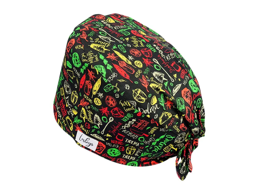 Stoff OP Haube aus Baumwolle turkish delight. Bunte OP Mütze für Damen und Herren