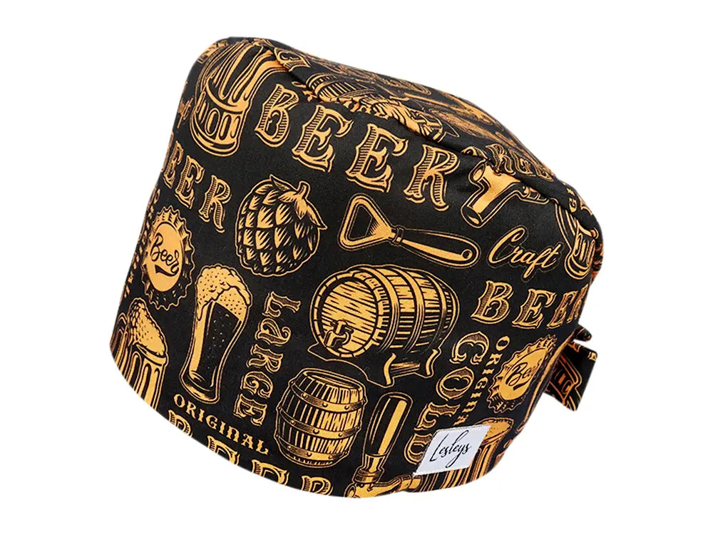 Stoff OP Haube aus Baumwolle Craft Beer. Bunte OP Mütze für Damen und Herren