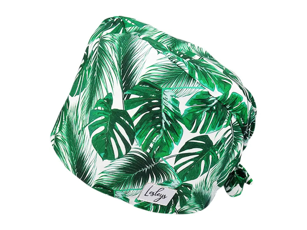 Stoff OP Haube aus Baumwolle Dichte Palmblätter. Bunte OP Mütze für Damen und Herren