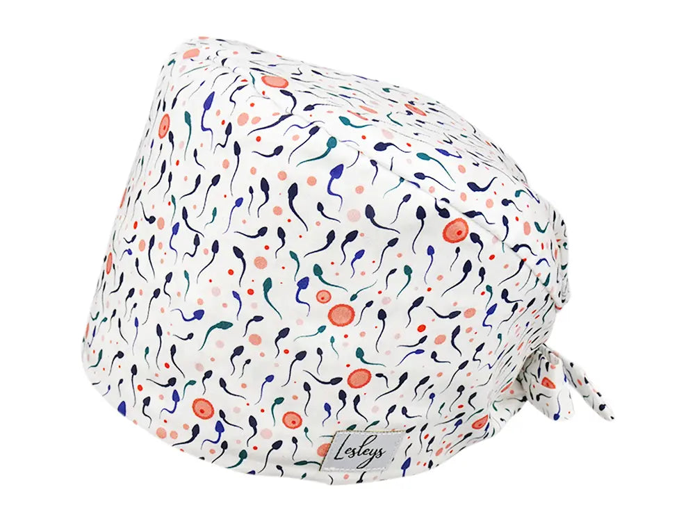 Stoff OP Haube aus Baumwolle Samenzellen. Bunte OP Mütze für Damen und Herren
