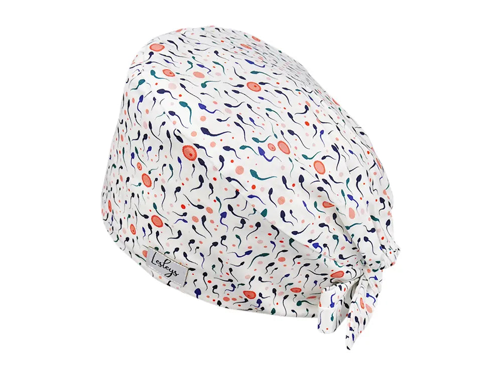 Stoff OP Haube aus Baumwolle Samenzellen. Bunte OP Mütze für Damen und Herren