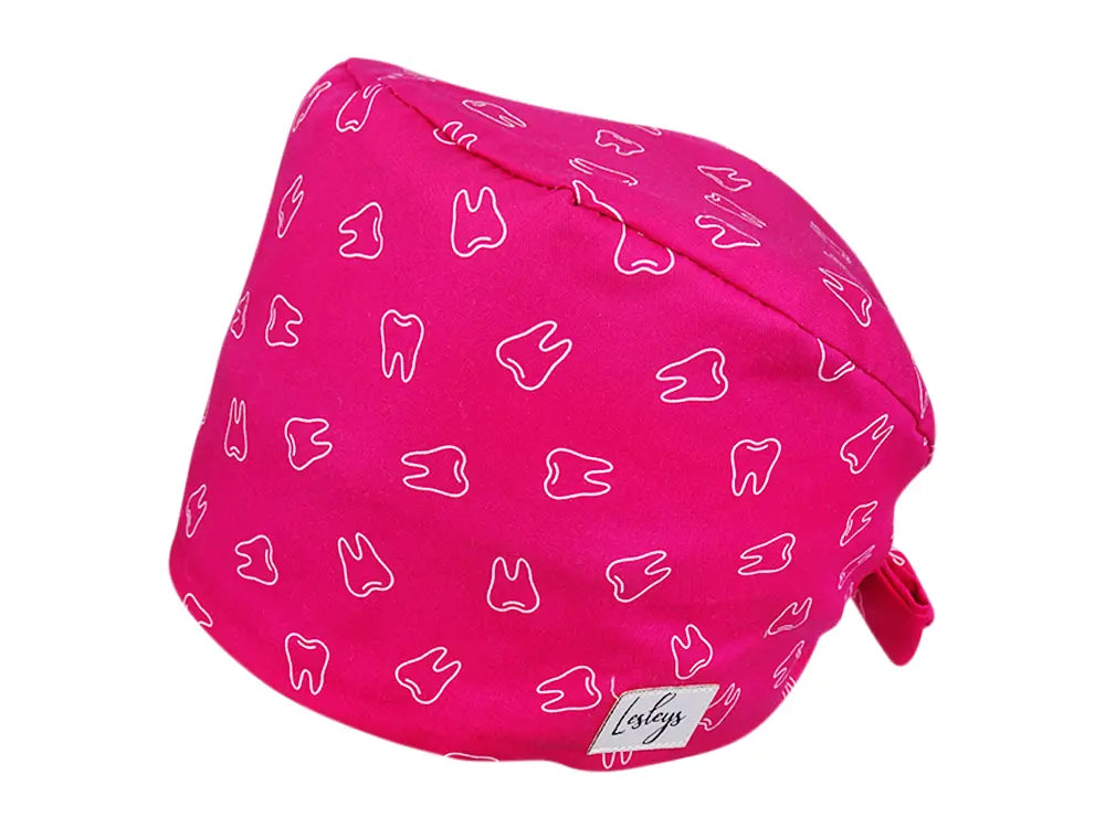 Stoff OP Haube aus Baumwolle Pinke Zähne. Bunte OP Mütze für Damen und Herren