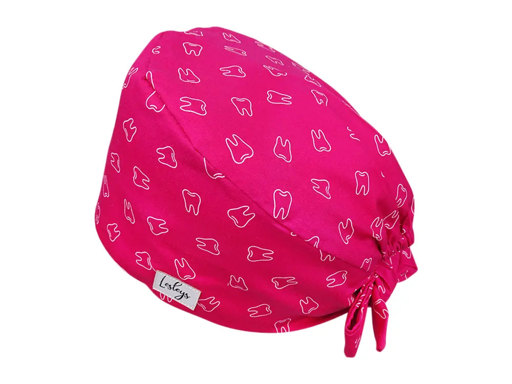 Stoff OP Haube aus Baumwolle Pinke Zähne. Bunte OP Mütze für Damen und Herren