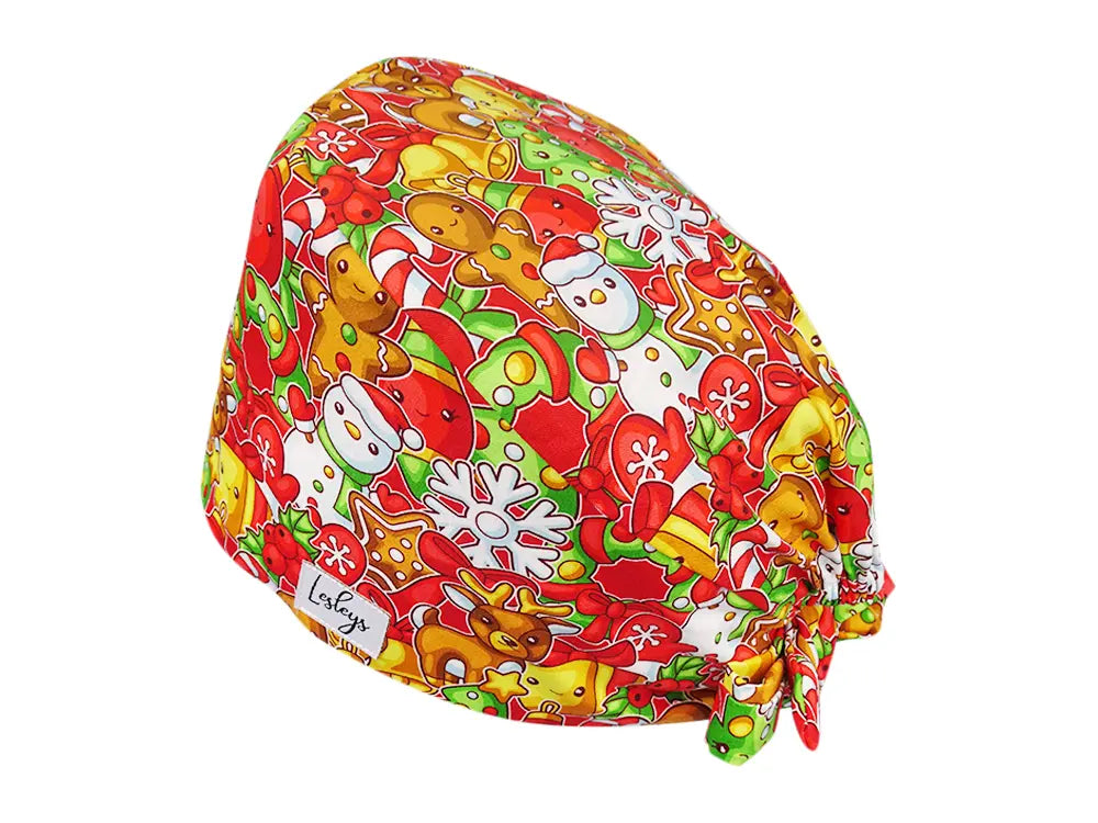 Stoff OP Haube aus Baumwolle Weihnachtsbaeckerei. Bunte OP Mütze für Damen und Herren