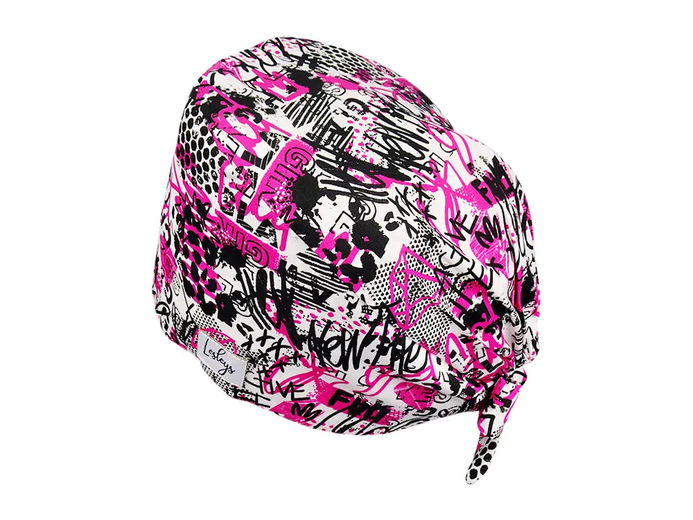 Stoff OP Haube aus Baumwolle Pink Glamour. Bunte OP Mütze für Damen und Herren