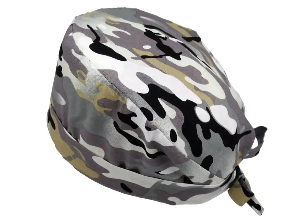 Lesleys OP-Haube für lange Haare Stadtcamo - Stoff OP-Haube aus 100% Baumwolle