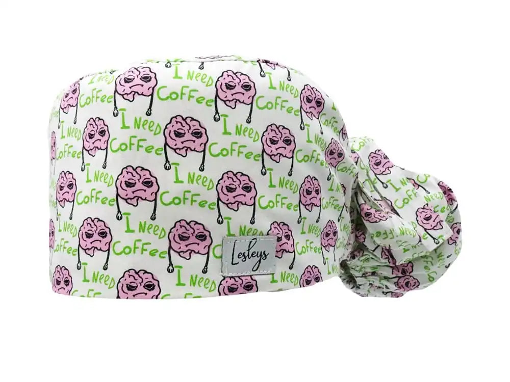 Ponytail Stoff OP-Haube I need Coffee für lange Haare aus Baumwolle - Lesleys