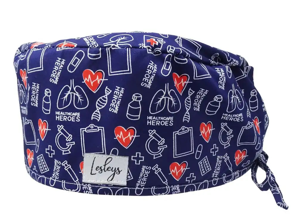 Stoff OP-Haube aus Baumwolle Healthcare Heroes. Auch für Lange Haare mit Zahnarzt Motiv