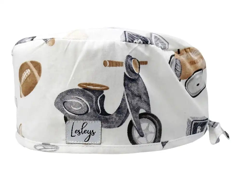 Stoff OP-Haube Retro Toys Weiß aus Baumwolle - Kurze Haare