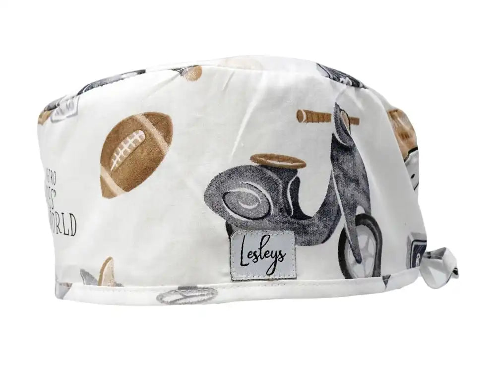 Stoff OP-Haube Retro Toys Weiß aus Baumwolle - Kurze Haare