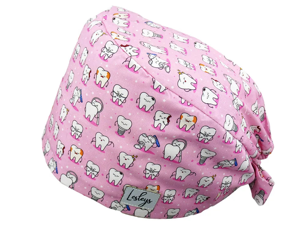 Bandana Stoff OP-Haube Zähnchen Rosa Zahnarzt