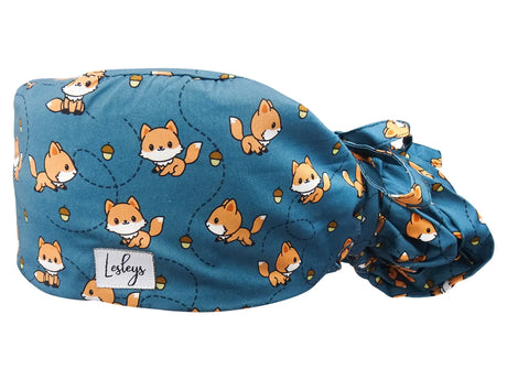 Stoff OP-Haube für lange Haare im Design - Cute Fox