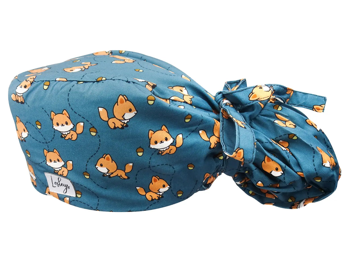 Stoff OP-Haube für lange Haare im Design - Cute Fox