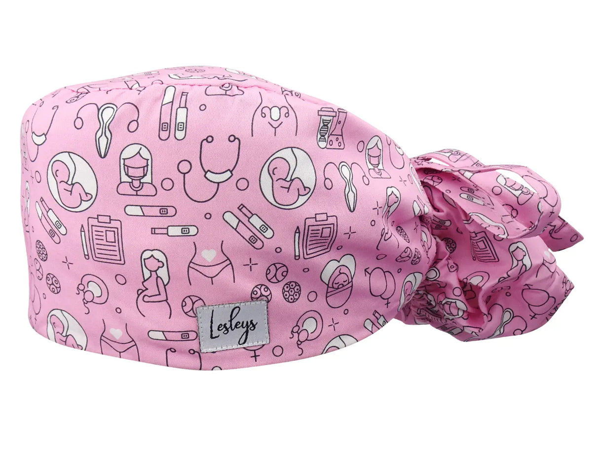 Stoff OP-Haube für lange Haare im Design - Geburtshilfe Rosa