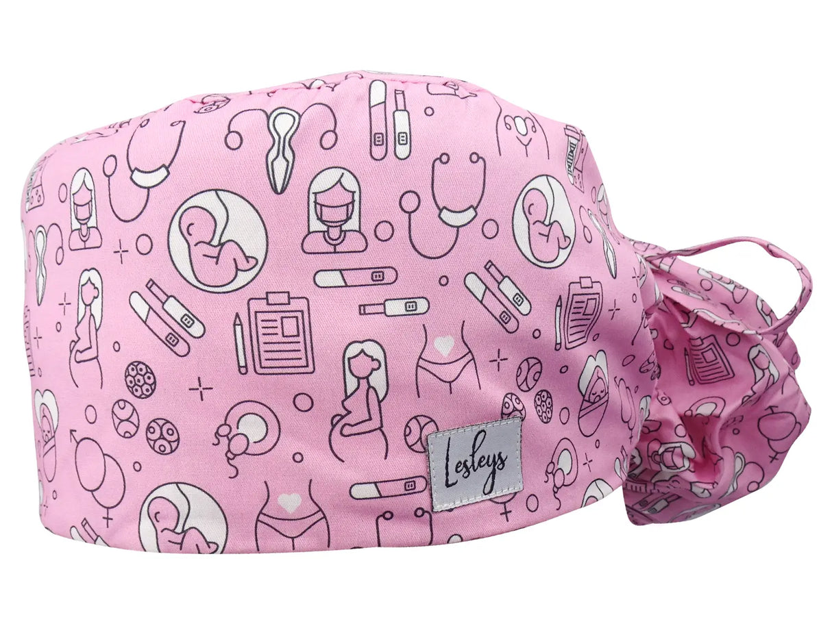 Stoff OP-Haube für lange Haare im Design - Geburtshilfe Rosa